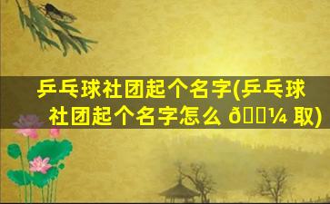 乒乓球社团起个名字(乒乓球社团起个名字怎么 🌼 取)